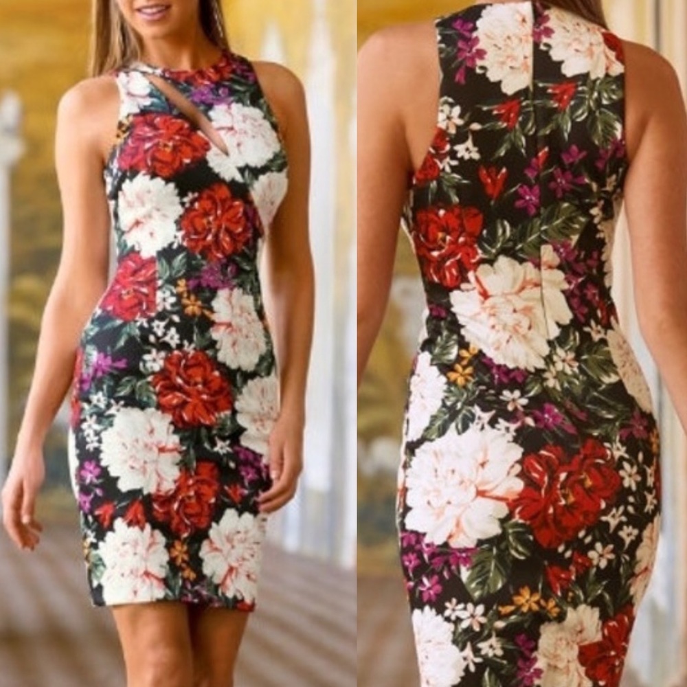 Alexia Admor Scuba Floral Sheath Sleeveless Dress Black Sz 14